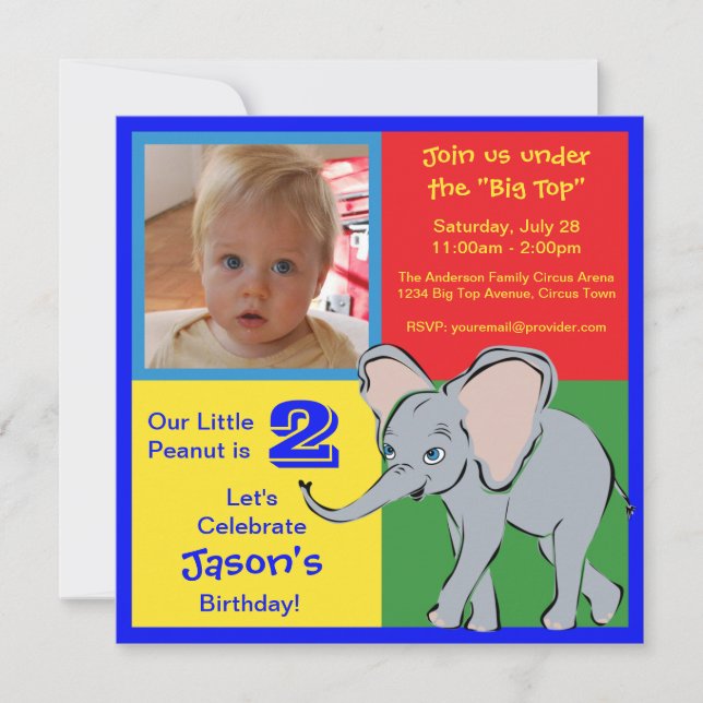Fun Colorful Little Elephant Photo Invitation (Front)