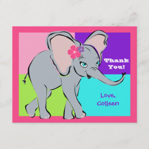 Fun Colorful Little Girl Elephant Note Card