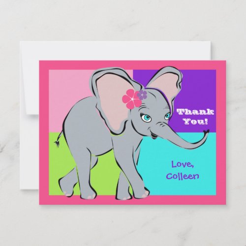 Fun Colorful Little Girl Elephant Note Card Personalized Invites