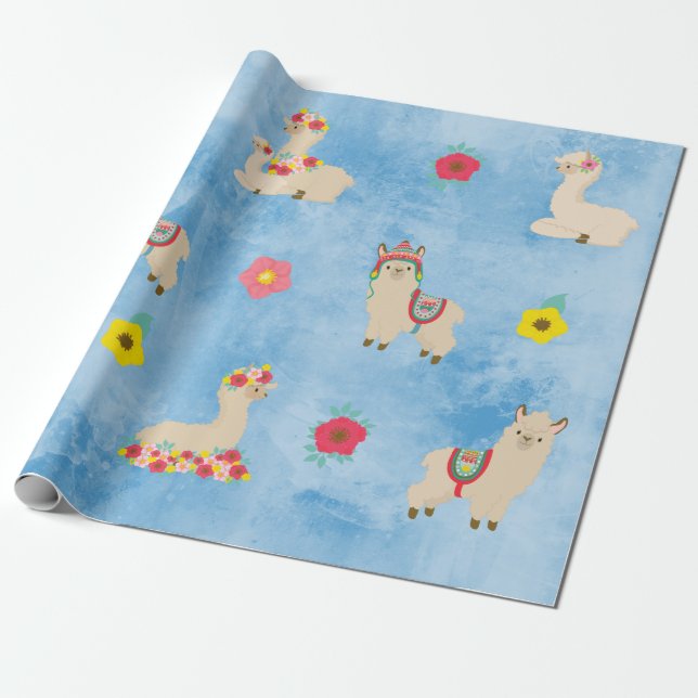 Fun Colorful Llama Alpaca Trendy Popular Wrapping Paper (Unrolled)