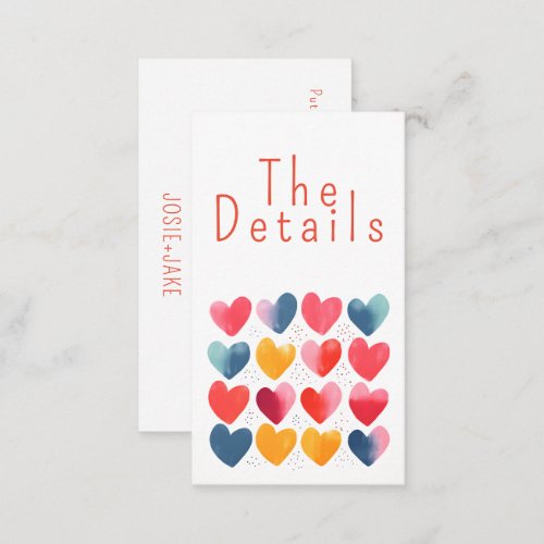 Fun colorful love hearts wedding The Details Enclosure Card