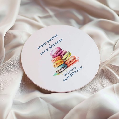 Fun colorful macaroon wedding classic round sticker