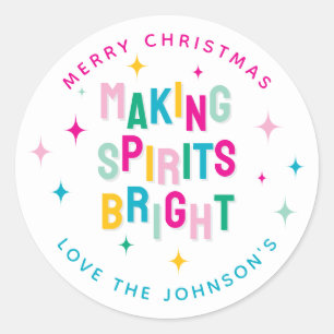Fun Colorful Making Spirits Bright Christmas Classic Round Sticker