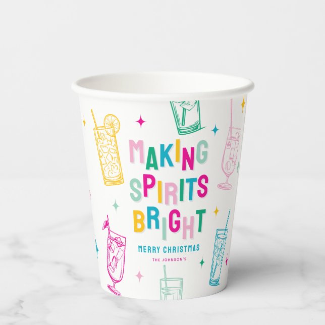 Fun Colorful Making Spirits Bright' Christmas Paper Cups (Back)
