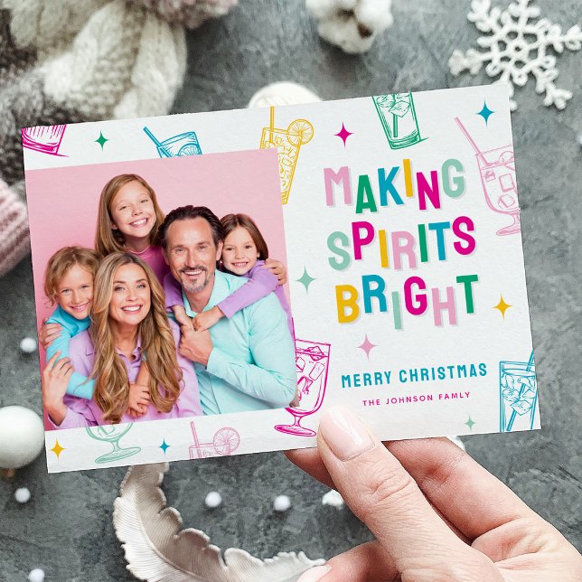 Fun Colorful Making Spirits Bright Photo Christmas Holiday Card (Creator Uploaded)