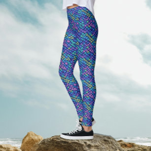 Fun Colorful Mermaid Blue Purple Pink Fish Scales Leggings