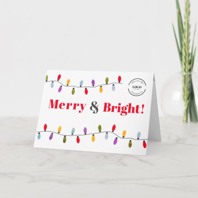 Fun colorful Merry & Bright Business logo Holiday Card (Front)