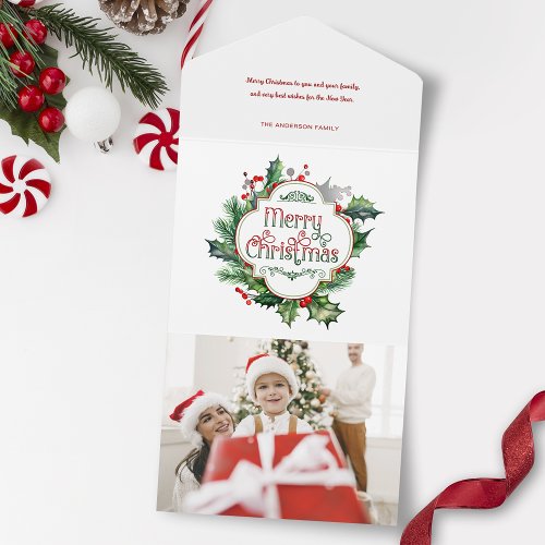 Fun Colorful Merry Christmas Holly Script All In One Invitation