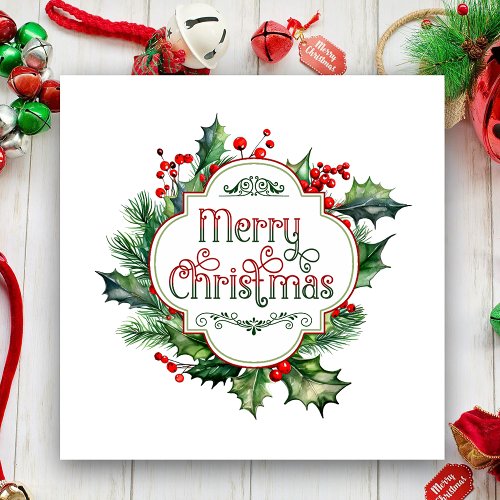 Fun Colorful Merry Christmas Holly Script Holiday Card