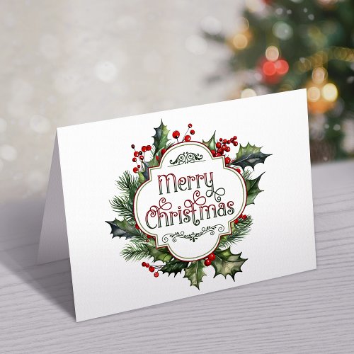 Fun Colorful Merry Christmas Holly Script Holiday Card