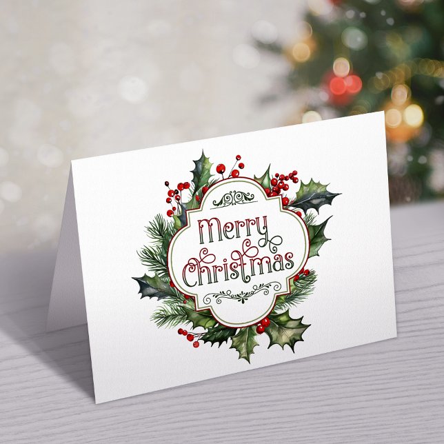 Fun Colorful Merry Christmas Holly Script Holiday Card (Creator Uploaded)