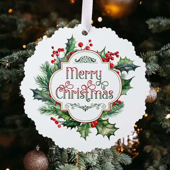Fun Colorful Merry Christmas Holly Script Ornament Card (Creator Uploaded)