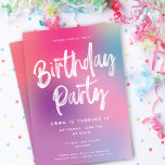Fun Colorful Modern Kids Birthday Party Invitation<br><div class="desc">This modern kids birthday party invite features a colorful gradient background in shades of pink, aqua, and purple with white brush script and modern typography. The white brush script greeting says "Birthday Party". You can also remove the gradient background and replace it with a solid color of your choosing. You...</div>