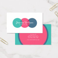 Fun Colorful Modern Overlap Circles Teal Pink Blue Business Card