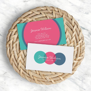 Fun Colorful Modern Overlap Circles Teal Pink Blue Business Card