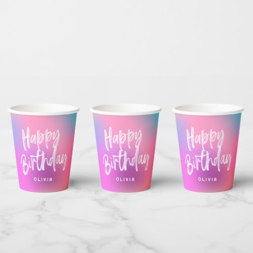 Fun Colorful Modern Pink Teen Tween Birthday Party Paper Cups