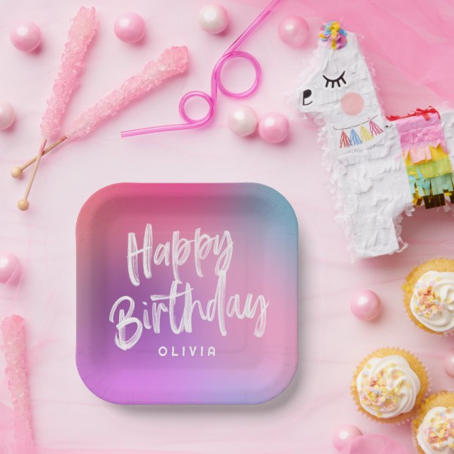 Fun Colorful Modern Sweet Sixteen Birthday Party Paper Plates (Party)