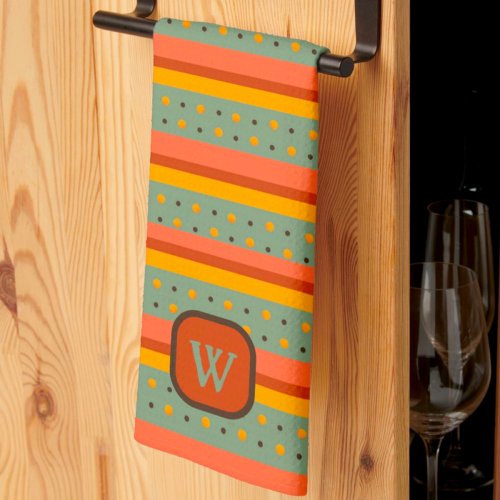 Fun Colorful Monogram Initial Striped  Kitchen Towel