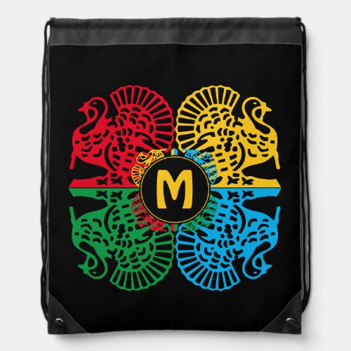 Fun Colorful Monogram TURKEY Drawstring Bag