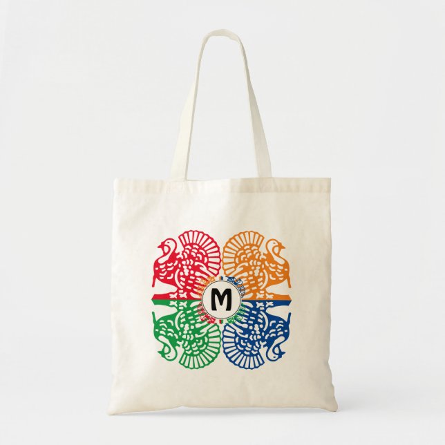 Fun Colorful Monogram TURKEY Tote Bag (Front)