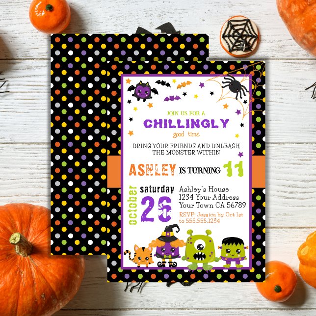 Fun Colorful Monsters Halloween Birthday Invitation (Creator Uploaded)