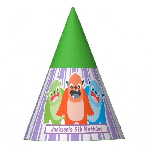 Fun Colorful Monsters Personalised kids Birthday Party Hat