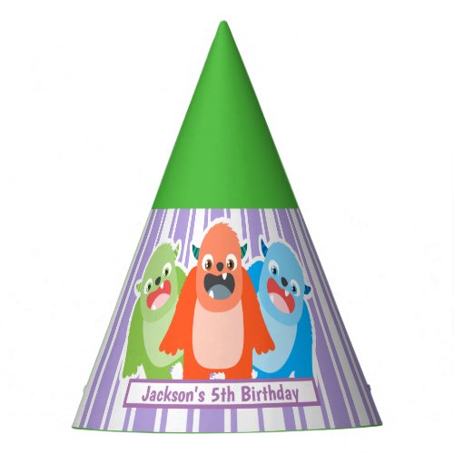 Fun Colorful Monsters Personalised kids Birthday Party Hat