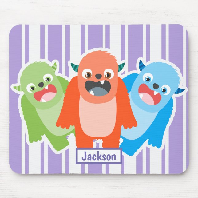 Fun Colorful Monsters Personalised Kids Mouse Pad (Front)