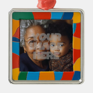 Fun Colorful Mosaic Border Pattern for Your Photos Metal Ornament