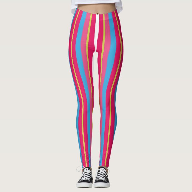 Fun Colorful Multi Stripes Leggings (Front)
