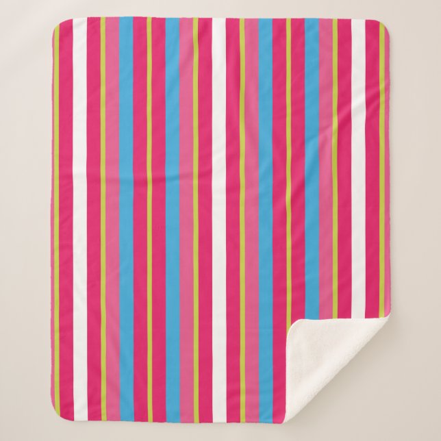 Fun Colorful Multi Stripes Sherpa Blanket (Front)