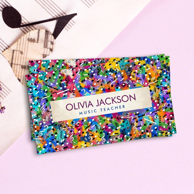 Fun Colorful Music Notes pattern  Business Card (Creator Uploaded)