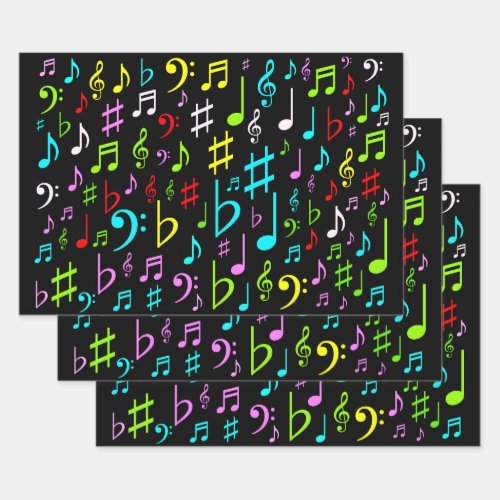Fun Colorful Musical Notes  Symbols Pattern Wrapping Paper Sheets