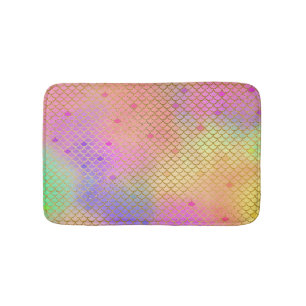 Fun Colorful Ombre Pastel Mermaid Pattern Bath Mat