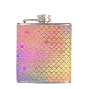 Fun Colorful Ombre Pastel Mermaid Pattern Flask