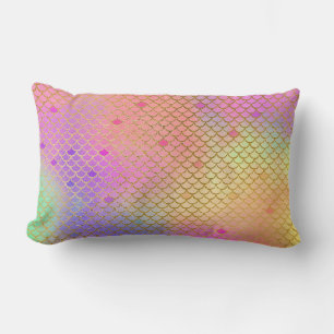 Fun Colorful Ombre Pastel Mermaid Pattern Lumbar Pillow