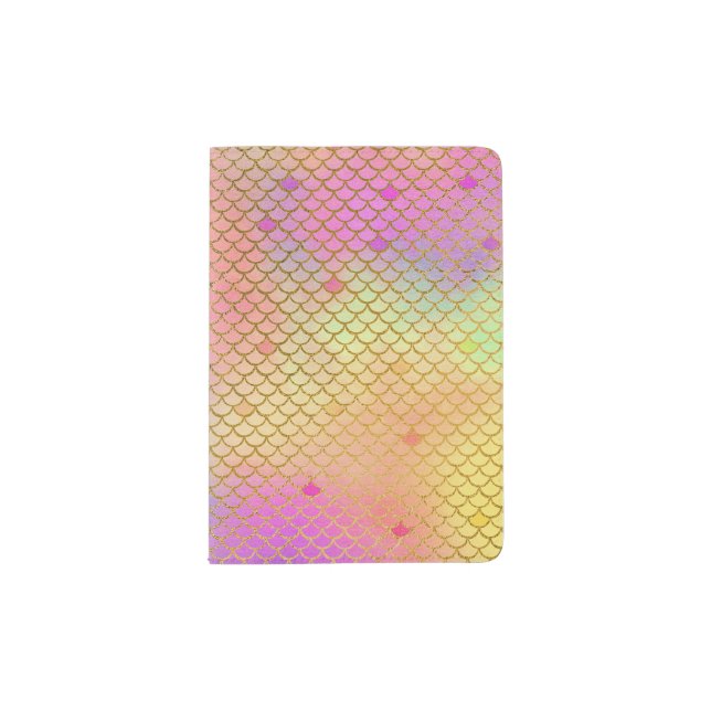 Fun Colorful Ombre Pastel Mermaid Pattern Passport Holder (Front)