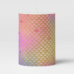 Fun Colorful Ombre Pastel Mermaid Pattern Pillar Candle