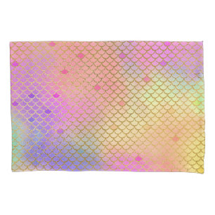 Fun Colorful Ombre Pastel Mermaid Pattern Pillow Case