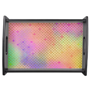 Fun Colorful Ombre Pastel Mermaid Pattern Serving Tray