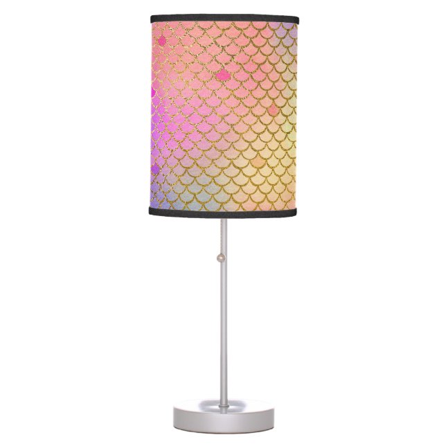 Fun Colorful Ombre Pastel Mermaid Pattern Table Lamp (Front)