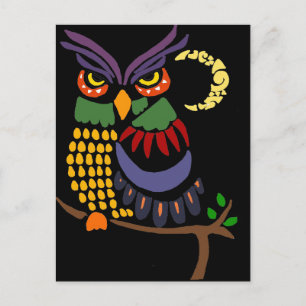 Fun Colorful Owl Abstract Art Postcard