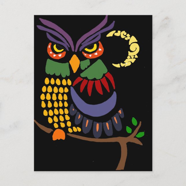 Fun Colorful Owl Abstract Art Postcard (Front)
