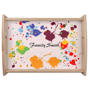Fun Colorful Paint Drips Spring Family Name  Serving Tray