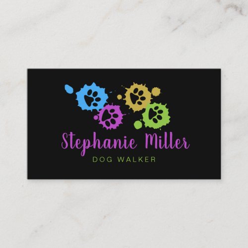 Fun Colorful paint paw prints _ Dog Walker Business Card