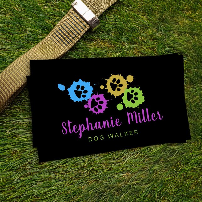 Fun Colorful paint paw prints - Dog Walker Business Card (Creator Uploaded)