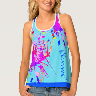 Fun Colorful Paint Splash and Music Notes on BLUE Tank Top