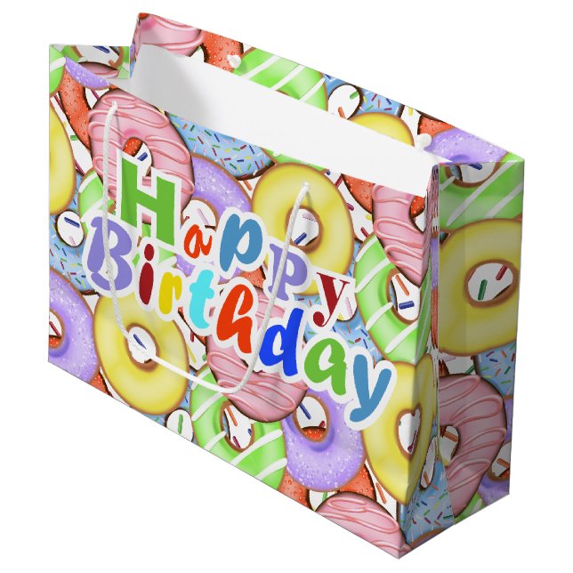 Fun Colorful Pastel Donuts Birthday Large Gift Bag (Front Angled)