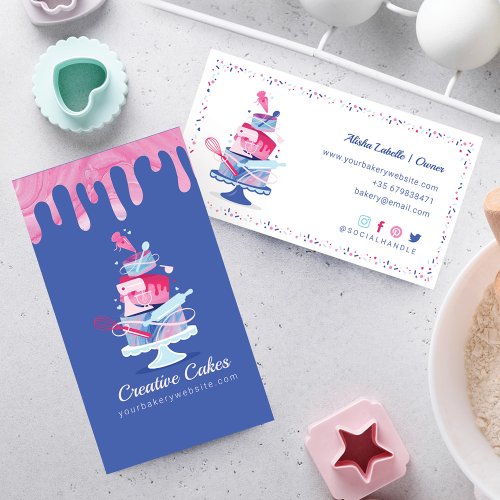 Fun Colorful Pastry Cakes Bakery  Tools Pink Drip Business Card