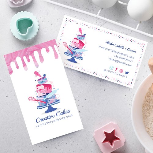 Fun Colorful Pastry Cakes Bakery  Tools Pink Drip Business Card